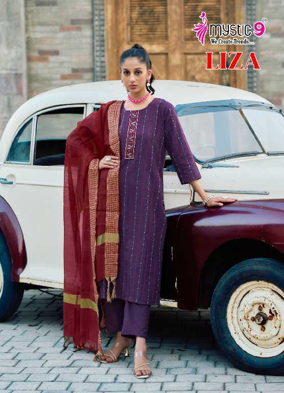 Mystic 9 Liza Vol-2 Wholesale Cotton Handloom Straight Cut Tops With Pant And Dupatta