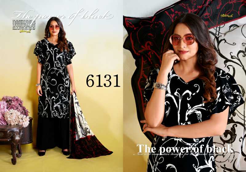 Vaishali Black And White 6126 To 6132 Wholesale Crepe Printed Dress Material