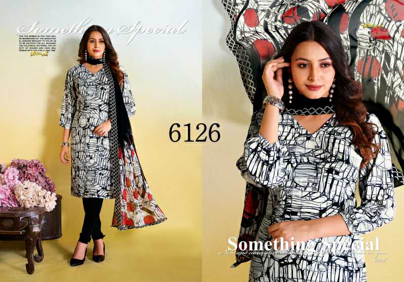 Vaishali Black And White 6126 To 6132 Wholesale Crepe Printed Dress Material