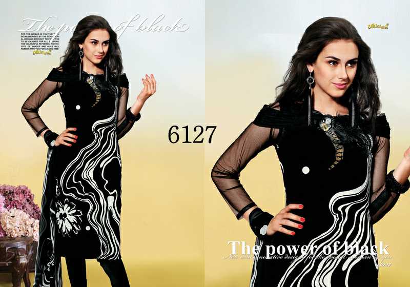 Vaishali Black And White 6126 To 6132 Wholesale Crepe Printed Dress Material