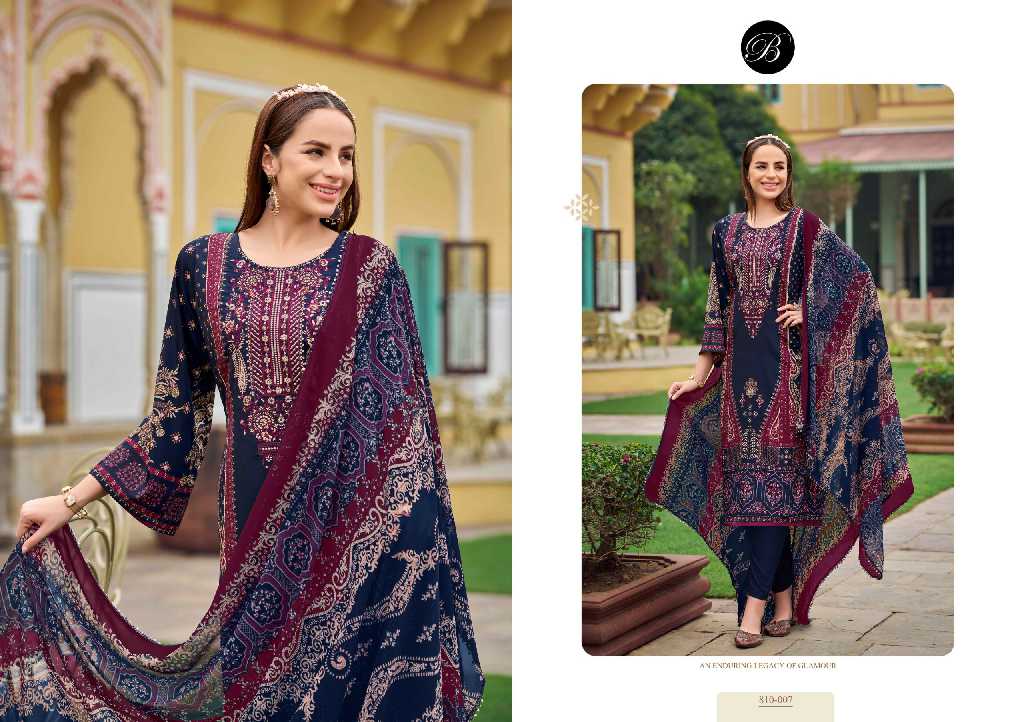 Belliza Gazal Wholesale Pure Crepe With Self Embroidery Dress Material
