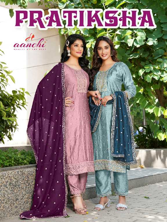pratiksha by aanchi vichitra silk fully stitch elegant style 3pcs dress