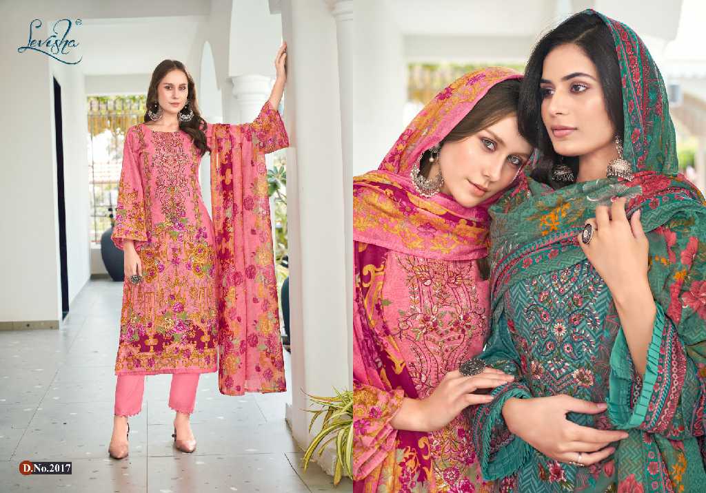 Levisha Naira Nx Vol-14 Wholesale Cambric Cotton With Self Embroidery Dress Material
