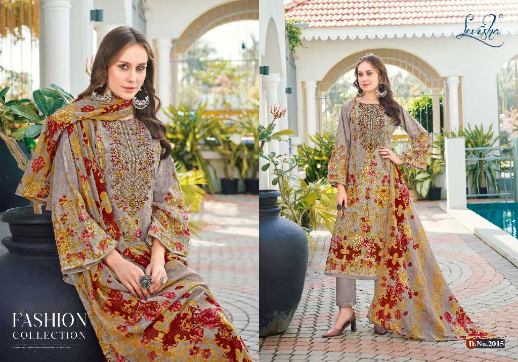 Levisha Naira Nx Vol-14 Wholesale Cambric Cotton With Self Embroidery Dress Material