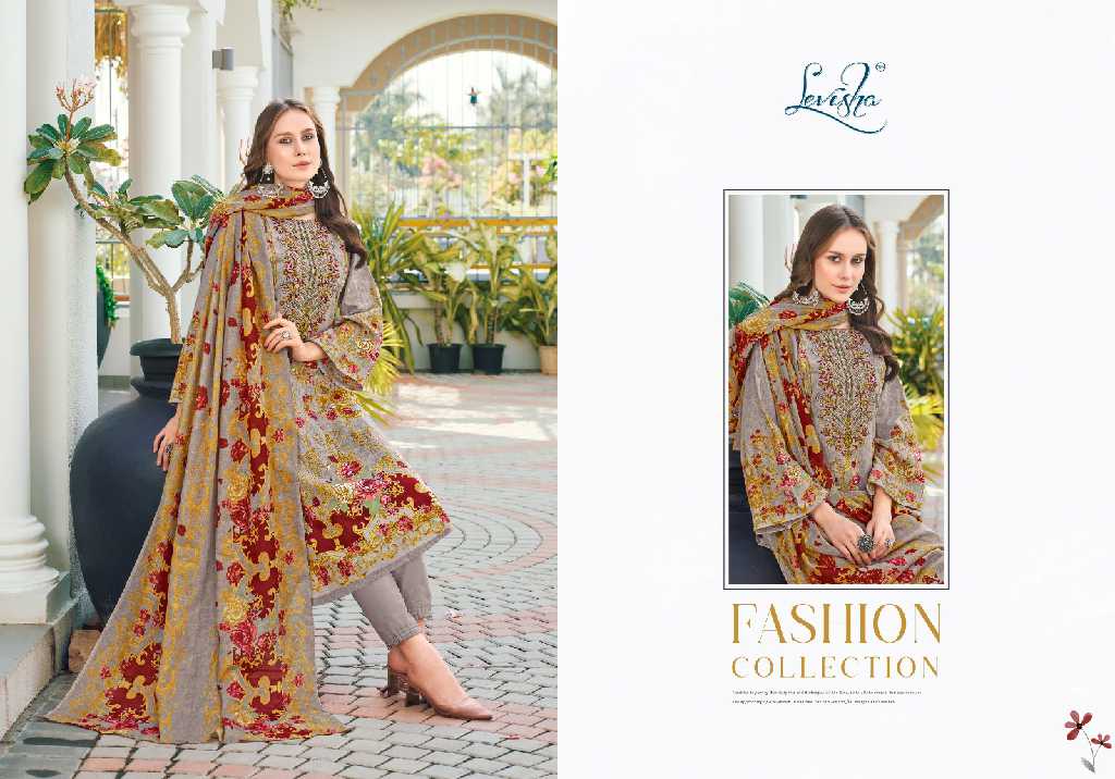 Levisha Naira Nx Vol-14 Wholesale Cambric Cotton With Self Embroidery Dress Material