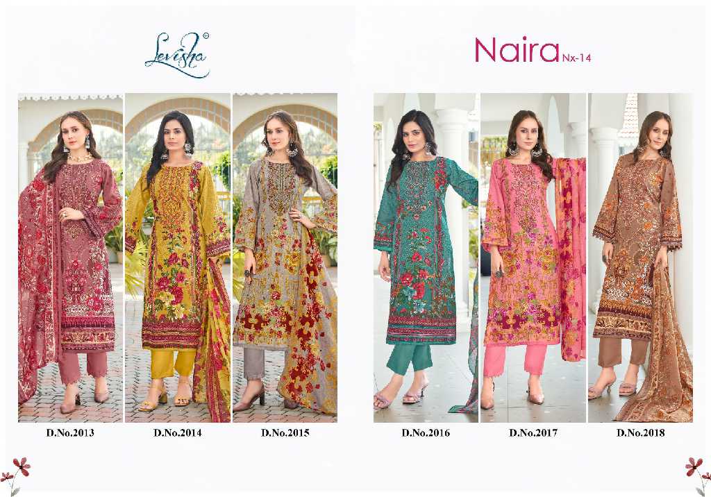 Levisha Naira Nx Vol-14 Wholesale Cambric Cotton With Self Embroidery Dress Material