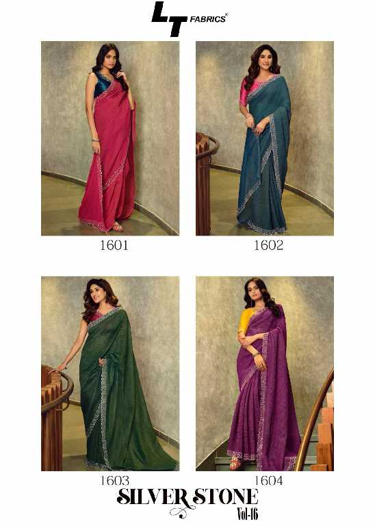 LT Fabrics Silver Stone Vol-16 Wholesale Cosmos With Swaroski Work Party Wear Sarees