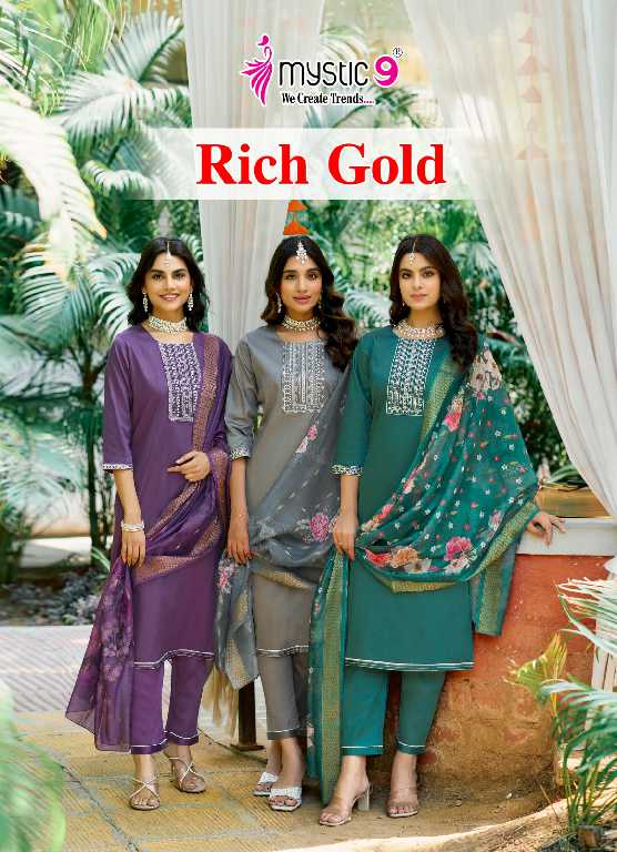 Mystic 9 Rich Gold Vol-4 Wholesale Readymade Three Piece Salwar Suits