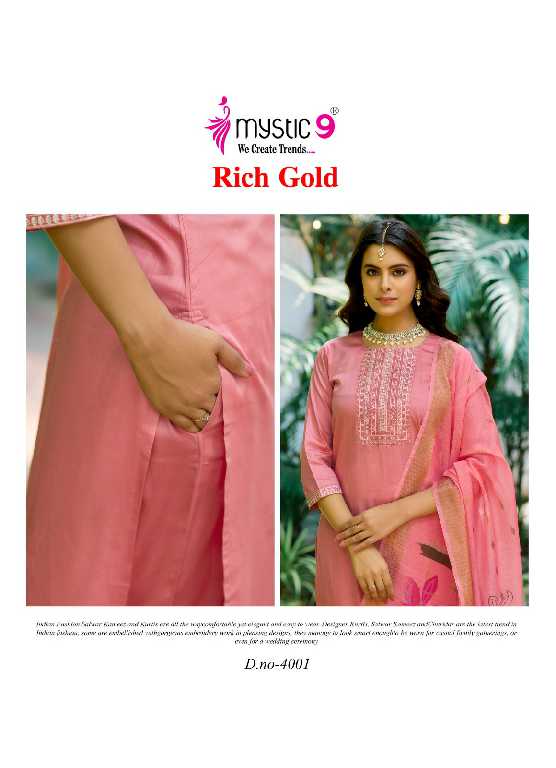 Mystic 9 Rich Gold Vol-4 Wholesale Readymade Three Piece Salwar Suits