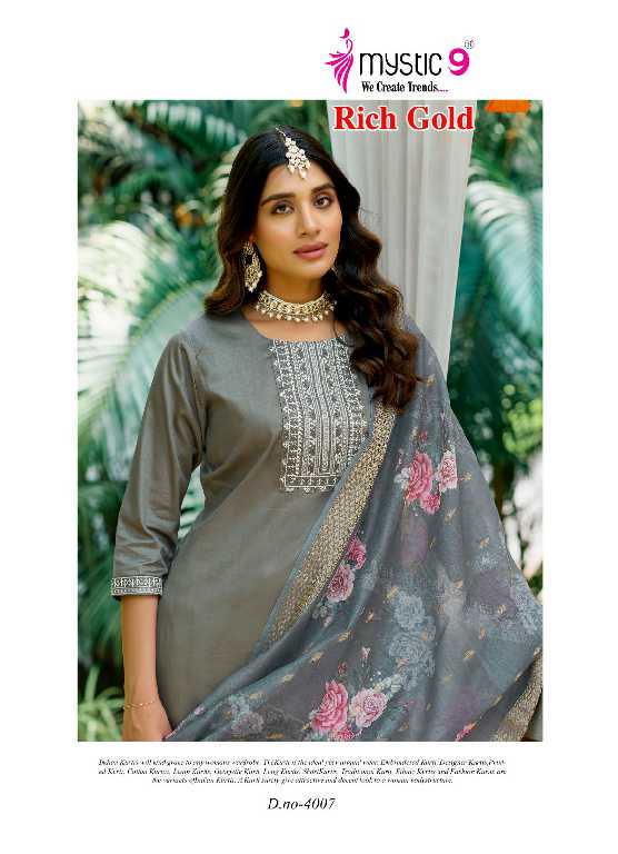 Mystic 9 Rich Gold Vol-4 Wholesale Readymade Three Piece Salwar Suits