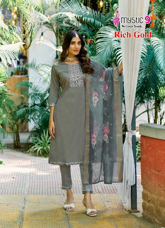 Mystic 9 Rich Gold Vol-4 Wholesale Readymade Three Piece Salwar Suits