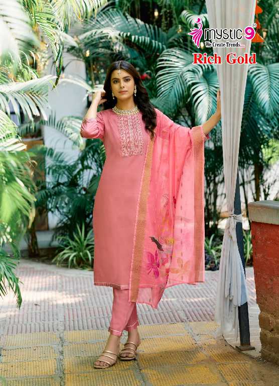 Mystic 9 Rich Gold Vol-4 Wholesale Readymade Three Piece Salwar Suits