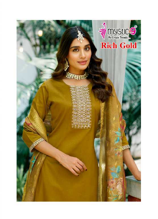 Mystic 9 Rich Gold Vol-4 Wholesale Readymade Three Piece Salwar Suits
