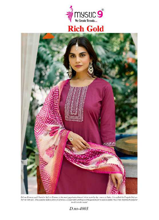 Mystic 9 Rich Gold Vol-4 Wholesale Readymade Three Piece Salwar Suits