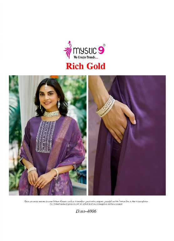 Mystic 9 Rich Gold Vol-4 Wholesale Readymade Three Piece Salwar Suits