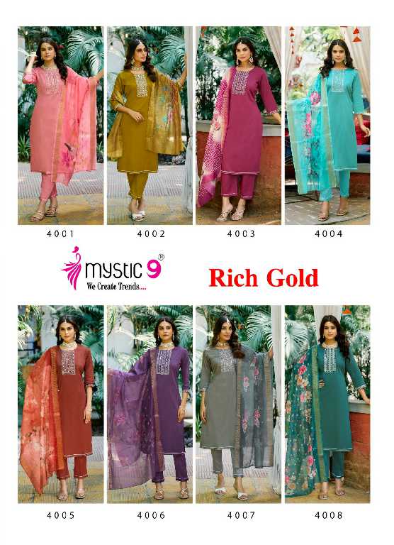 Mystic 9 Rich Gold Vol-4 Wholesale Readymade Three Piece Salwar Suits