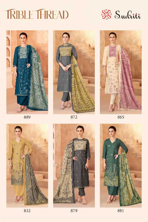 Sudriti Trible Thread Wholesale Pure Cotton Lawn With Hand Work Salwar Suits