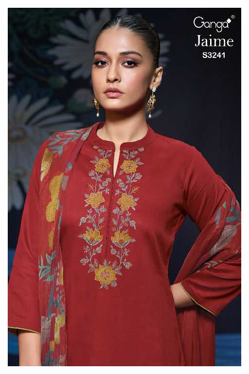 Ganga Jaime S3241 Wholesale Cotton Satin With Embroidery Salwar Suits