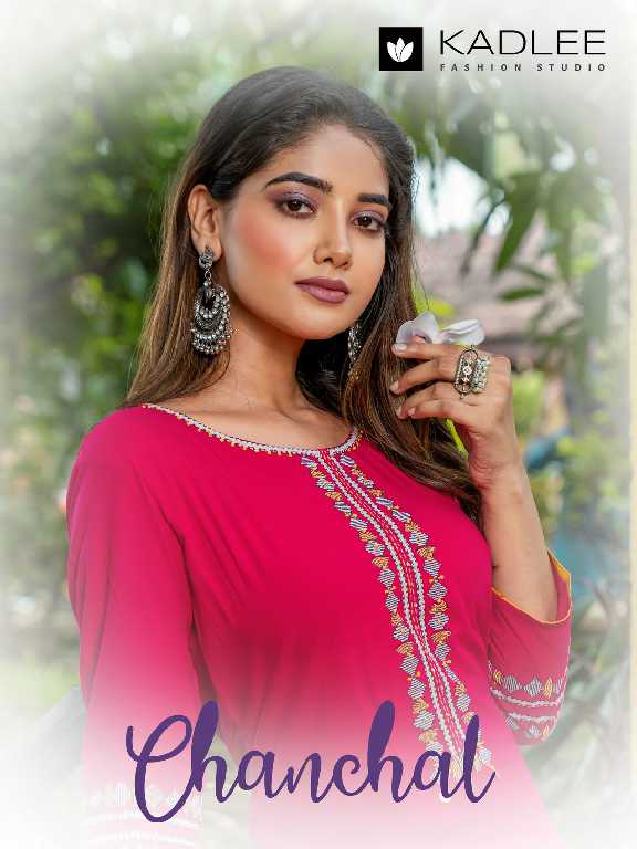 Kadlee Chanchal Wholesale Heavy Reyon Embroidery Long Kurtis Catalog