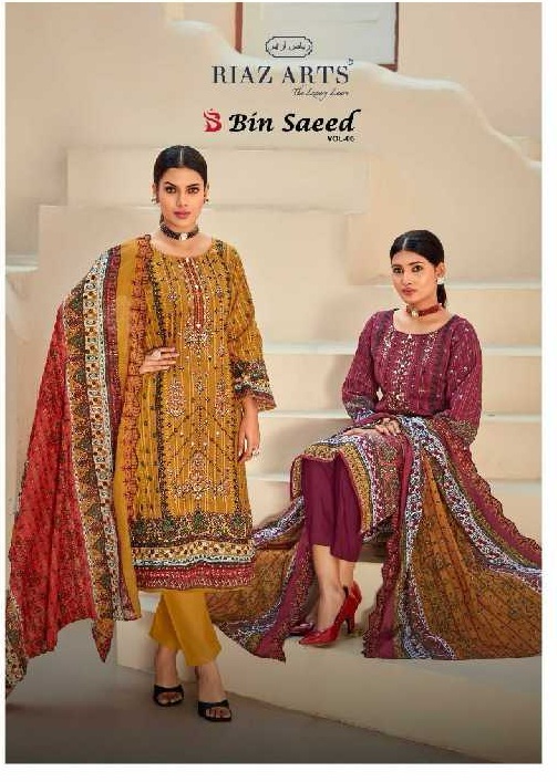 Riaz Arts Bin Saeed Vol-6 Wholesale Pure Cotton With Embroidery Dress Material