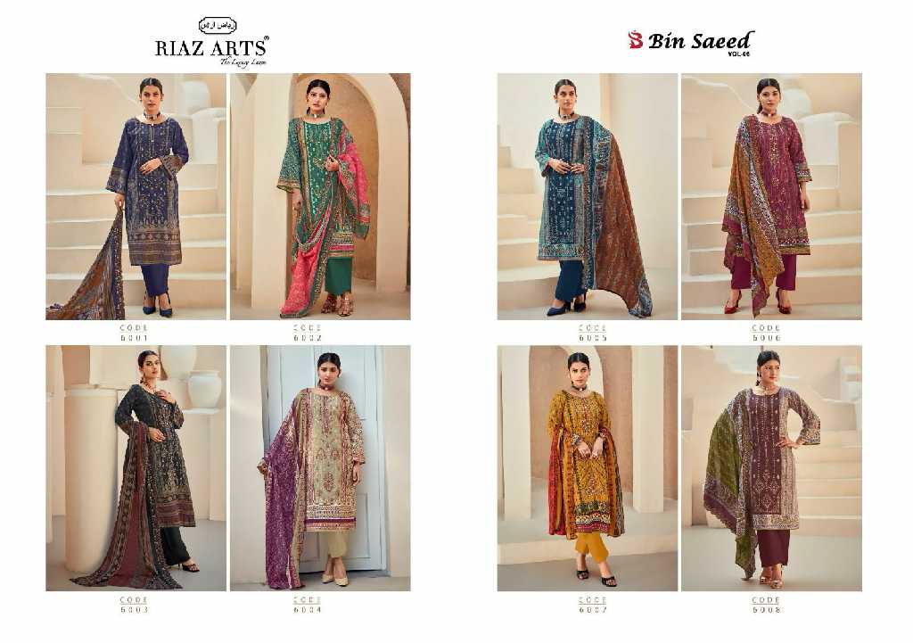 Riaz Arts Bin Saeed Vol-6 Wholesale Pure Cotton With Embroidery Dress Material