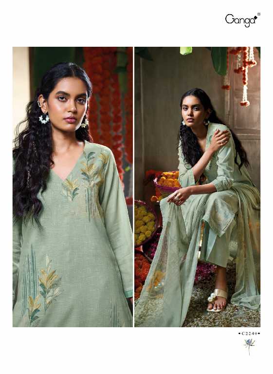 Ganga Papillon Wholesale Cotton Linen With Hand Embroidery Salwar Suits