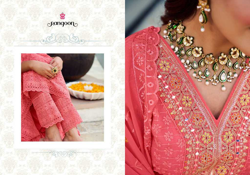 SEHZADI VOL 2 BY RANGOON GEORGATE FANCY EMBROIDERY ANARKALI STYLE FULL STITCH 3PCS DRESS
