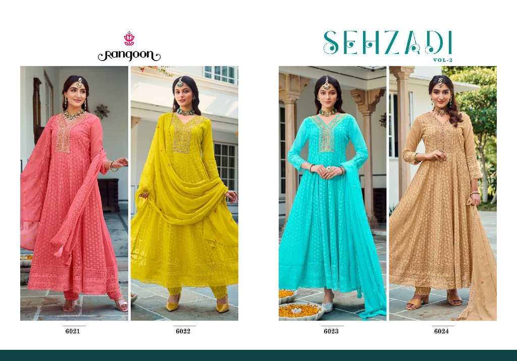 SEHZADI VOL 2 BY RANGOON GEORGATE FANCY EMBROIDERY ANARKALI STYLE FULL STITCH 3PCS DRESS