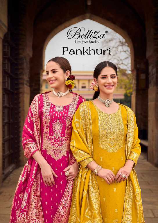 Belliza Pankhuri Wholesale Pure Viscose Dola Silk With Swaroski Work Dress Material