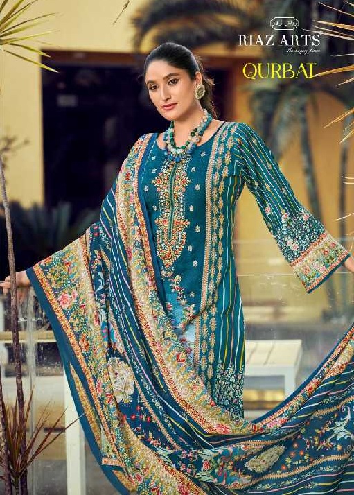 Riaz Arts Qurbat Wholesale Pure Karachi Lawn With Work Dress Material