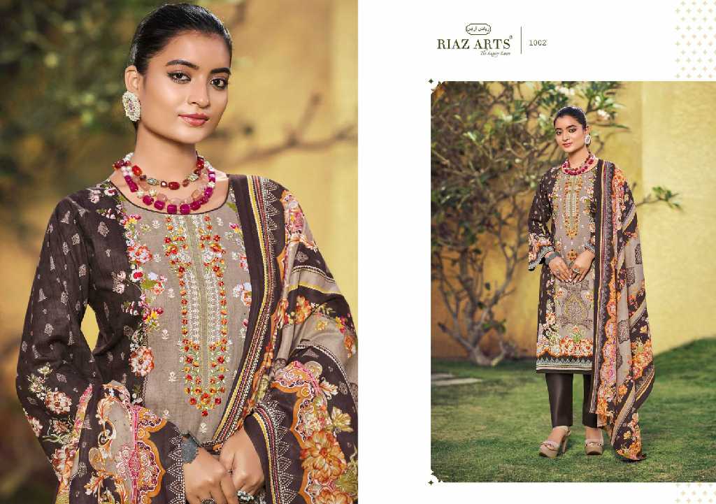 Riaz Arts Qurbat Wholesale Pure Karachi Lawn With Work Dress Material