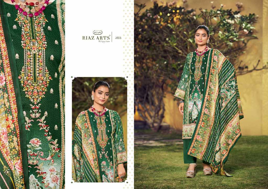 Riaz Arts Qurbat Wholesale Pure Karachi Lawn With Work Dress Material