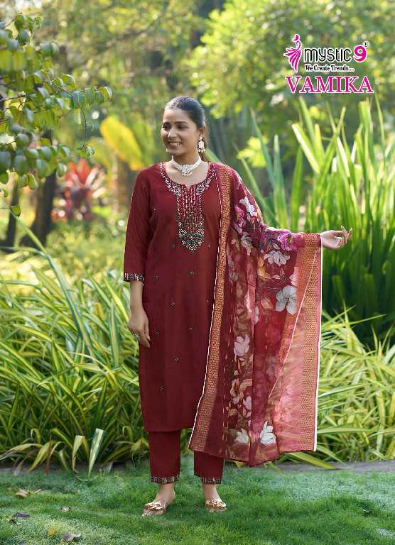 Mystic 9 Vamika Vol-1 Wholesale Straight Cut 3 Piece Readymade Salwar Suits