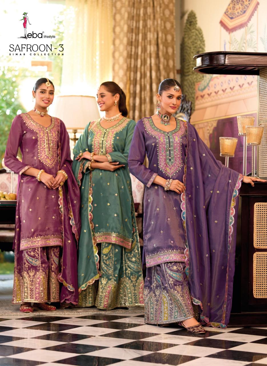 eba lifestyle safroon vol 3 Simar Collection readymade simar party wear plazzo suit online