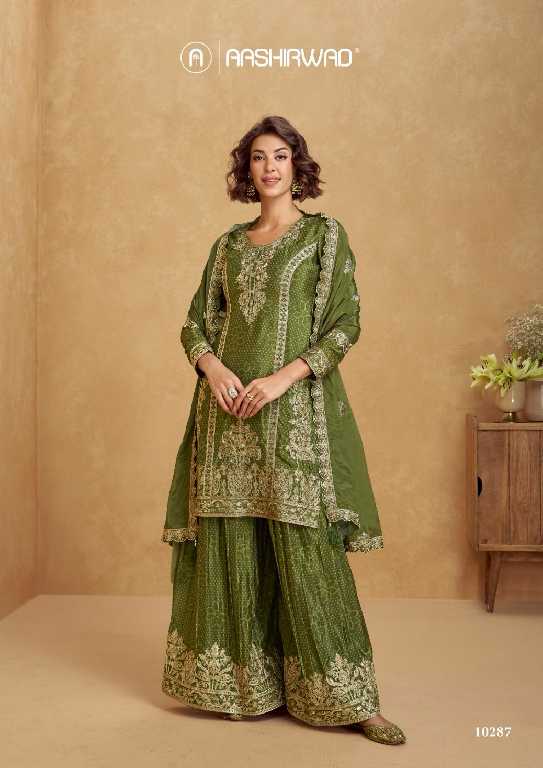 aashirwad creation tanvi chinon silk exclusive full stitch plazzo suit for women