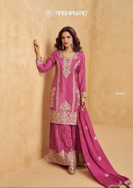 aashirwad creation tanvi chinon silk exclusive full stitch plazzo suit for women