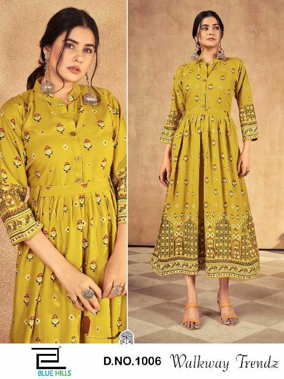 blue hills walkway trendz rayon readymade classic big size long kurtis