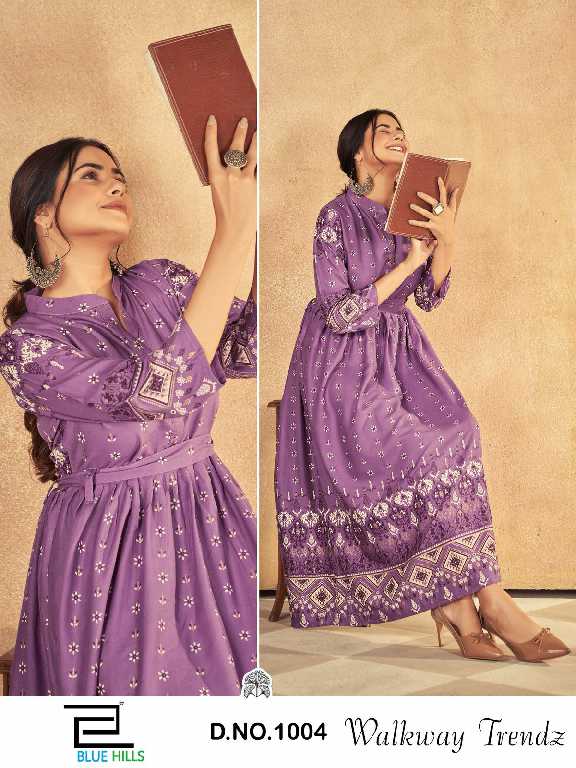 blue hills walkway trendz rayon readymade classic big size long kurtis
