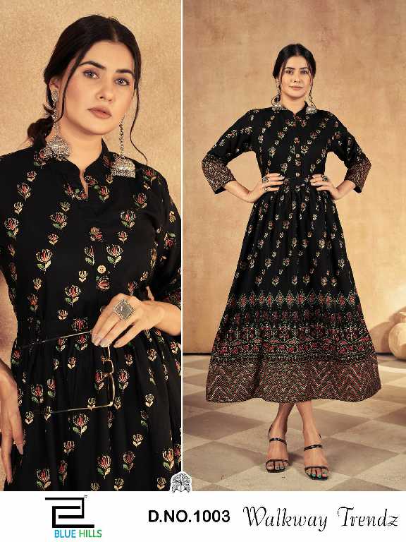 blue hills walkway trendz rayon readymade classic big size long kurtis