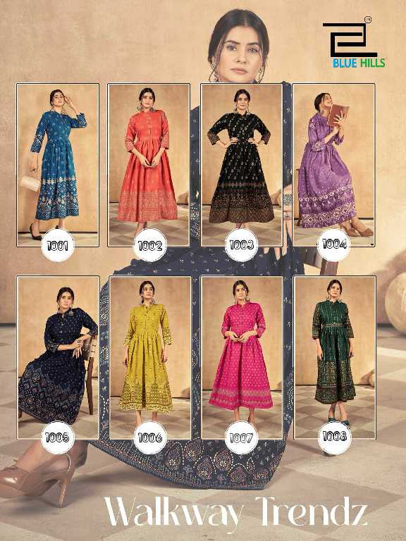 blue hills walkway trendz rayon readymade classic big size long kurtis