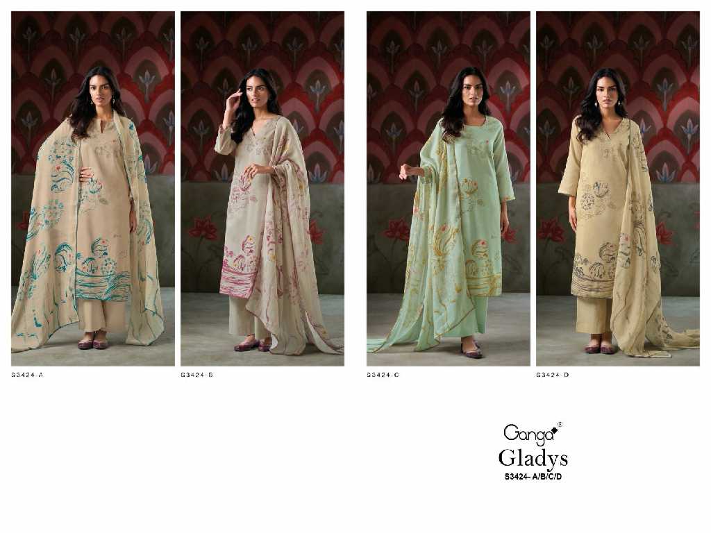 Ganga Gladys S3424 Wholesale Cotton Dobby With Hand Embroidery Work Salwar Suits
