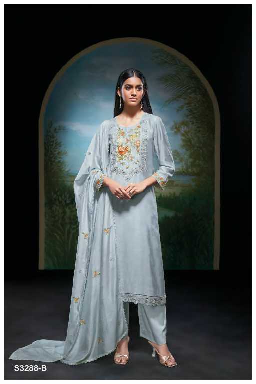 Ganga Nithi S3288 Wholesale Pure Bemberg Silk With Work Salwar Suits