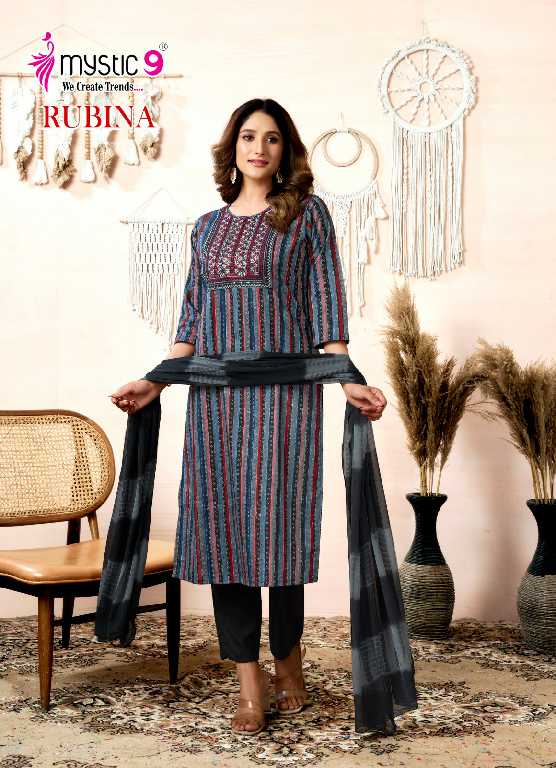 Mystic 9 Rubina Vol-8 Wholesale Straight Cut Kurti With Pant And Dupatta