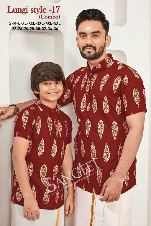 Sangeet Lungi Style Vol-17 Wholesale Reyon Gold Print Mens Kurta And Kids Kurta