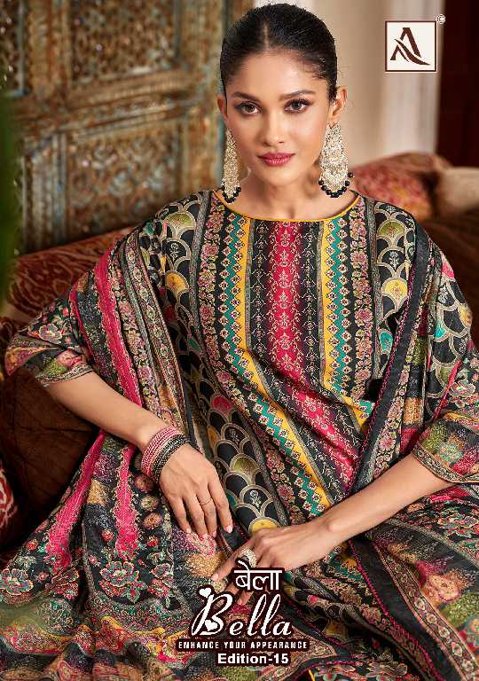 alok suit present bella vol 15 digital printed muslin salwar kameez for womens