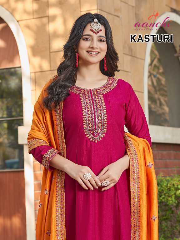 Aanchi Kasturi Wholesale Vichitra Silk 3 Piece Set Flair Concept Suits