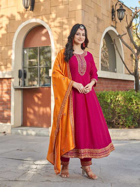 Aanchi Kasturi Wholesale Vichitra Silk 3 Piece Set Flair Concept Suits