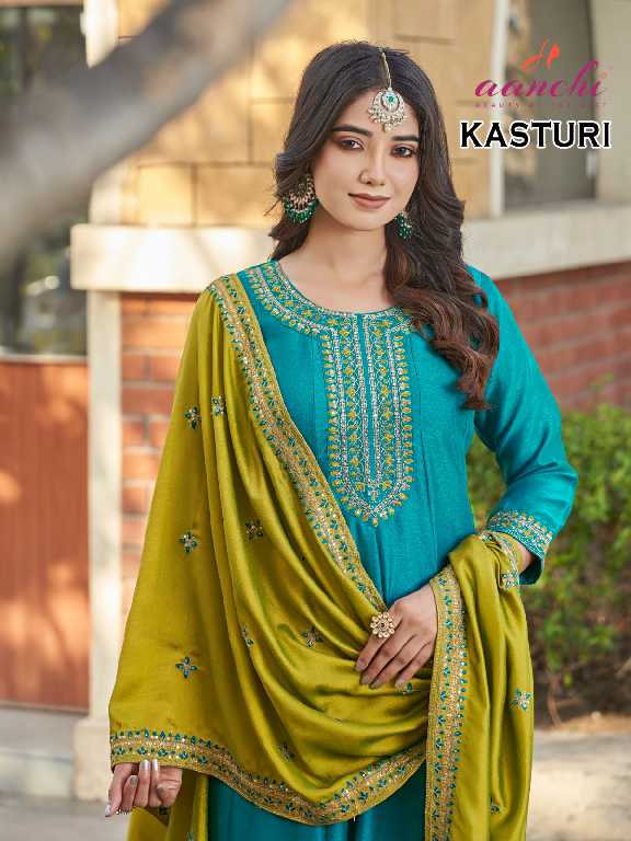 Aanchi Kasturi Wholesale Vichitra Silk 3 Piece Set Flair Concept Suits