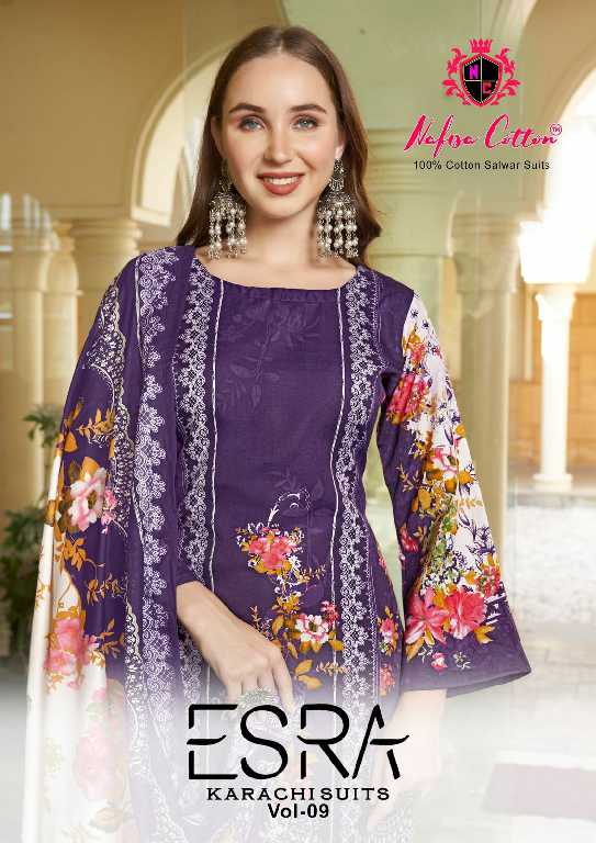 NAFISA COTTON ESRA KARACHI SUITS VOL 9 PAKISTANI CASUAL WEAR UNSTITCH SALAWAR KAMEEZ