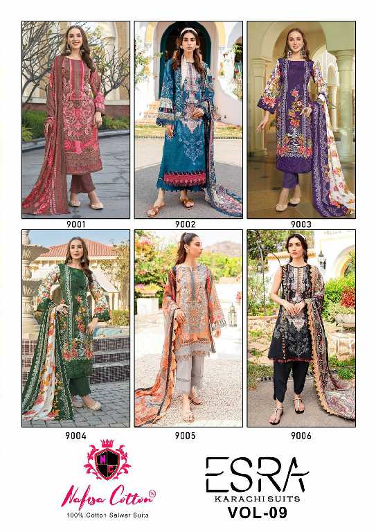 NAFISA COTTON ESRA KARACHI SUITS VOL 9 PAKISTANI CASUAL WEAR UNSTITCH SALAWAR KAMEEZ